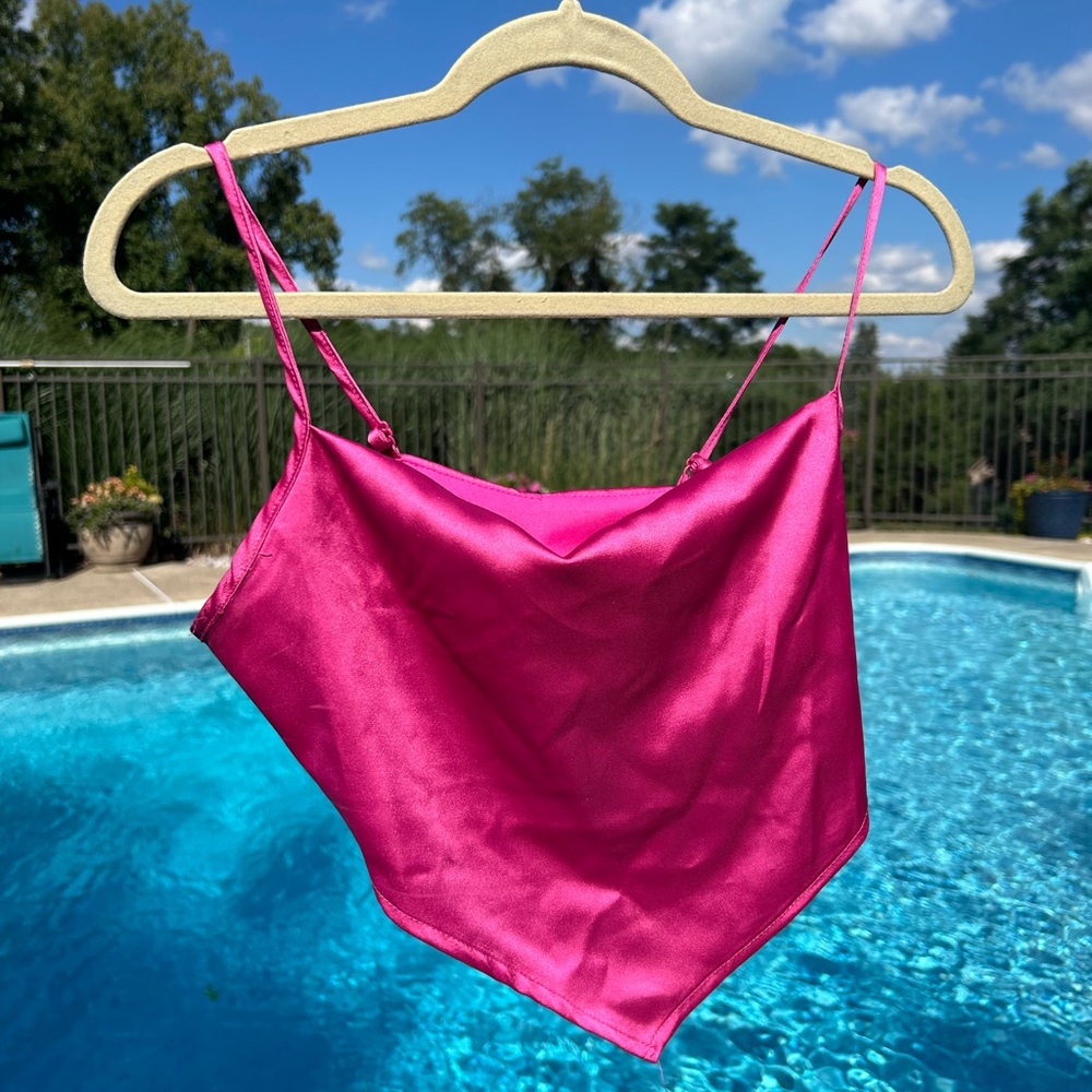 Vibrant Pink Satin Crop Top